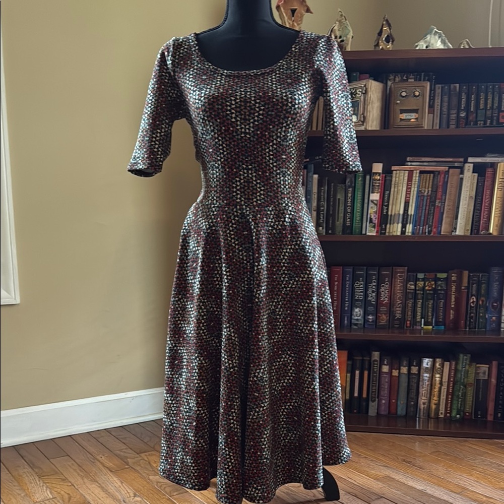 LuLaRoe Brown and Black Fit and Flare Midi Dress